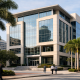 A modern bank headquarters facade in a Florida financial district, symbolising a mid-sized US bank with Latin American cross-border operations