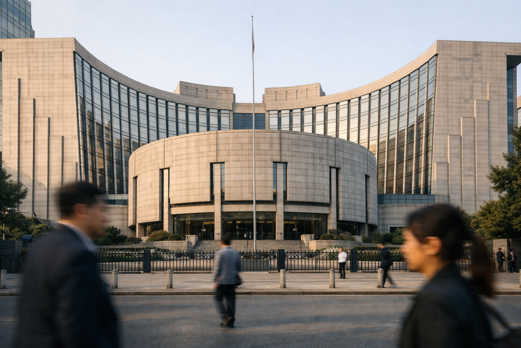 PBOC holds China LPR steady for 14th straight month – PBOC holds LPR steady A modern bank facade in a Chinese financial district under soft daylight – PBOC holds LPR steady