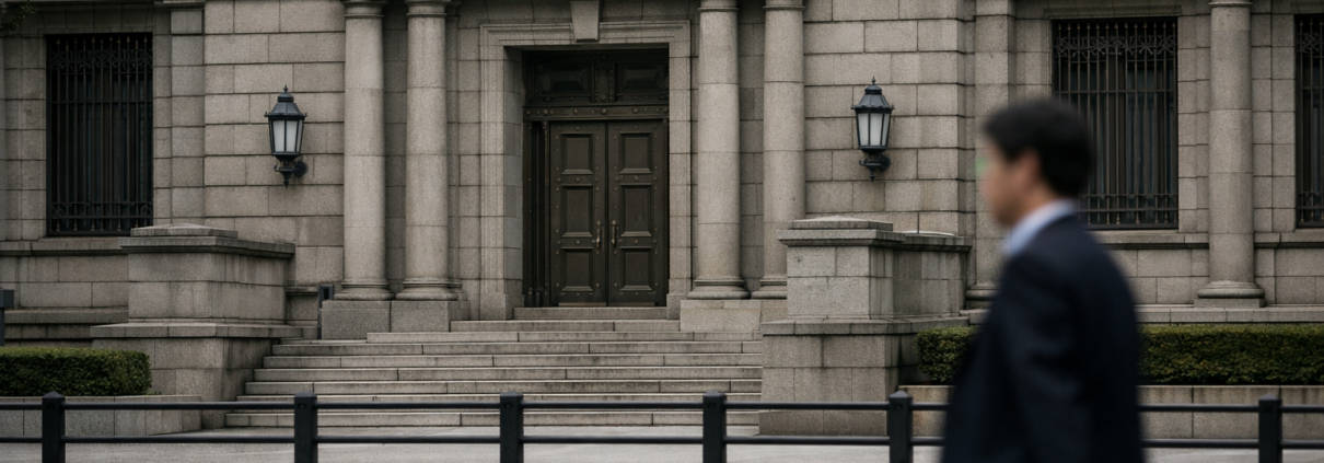 The Bank of Japan headquarters building in central Tokyo, symbolising a policy rate decision