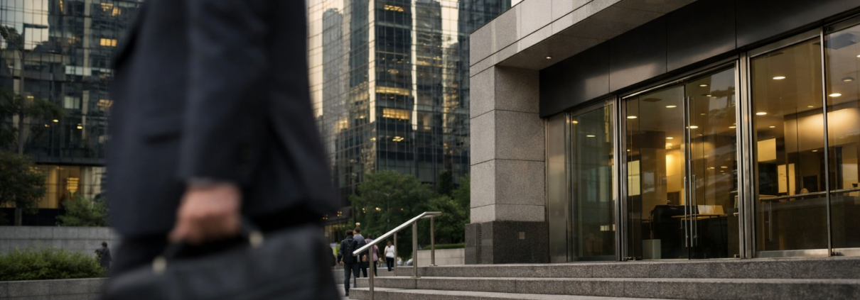 A modern bank facade in a Brazilian financial district under natural daylight