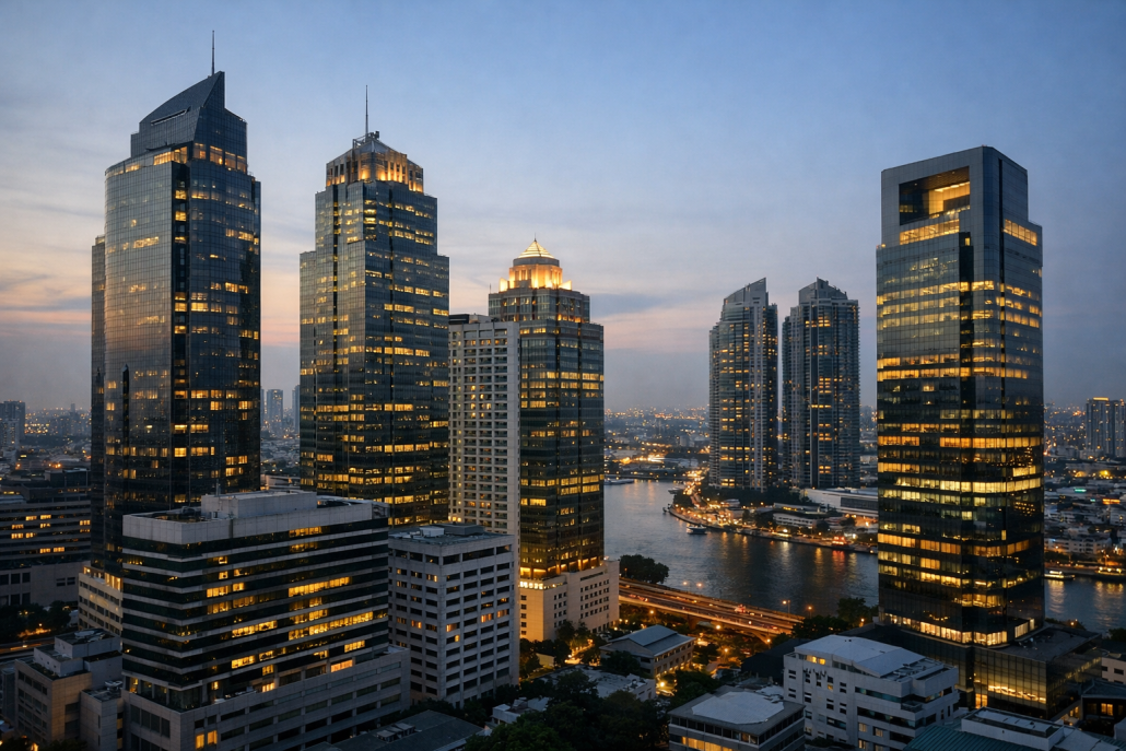 CBUAE to Host UAE Banks' Reception at Bangkok IMF-WBG Meetings – UAE Banks Reception Bangkok 2026 Bangkok financial district skyline at dusk with international banking towers – UAE Banks Reception Bangkok 2026
