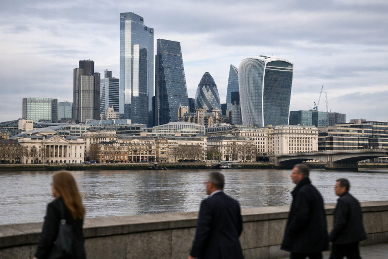The financial district skyline of the City of London seen at daytime, representing UK financial services regulation