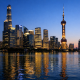 A modern high-rise financial district skyline in Shanghai at dusk representing foreign banks operating in China