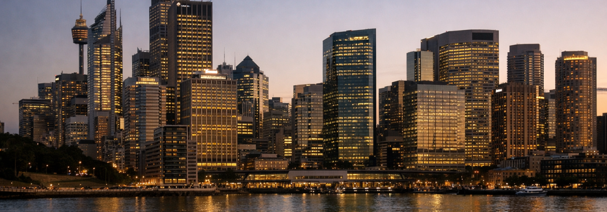 Sydney financial district skyline representing the Reserve Bank of Australia and interest rate policy