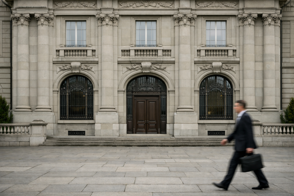 Swiss National Bank headquarters facade in Zurich under natural daylight – SNB FX intervention