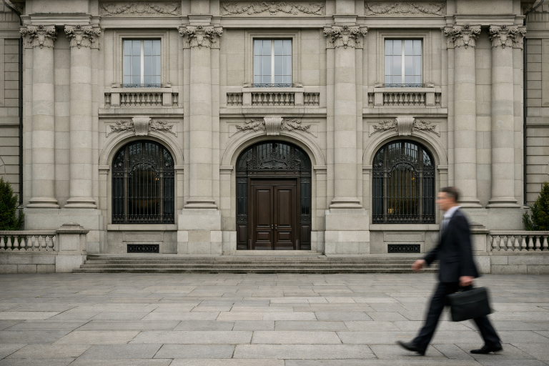 Swiss National Bank headquarters facade in Zurich under natural daylight