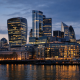 London financial district skyline representing UK banks completing interbank tokenised deposit transactions
