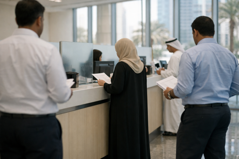 A row of retail bank branches in Dubai handling IPO subscription applications