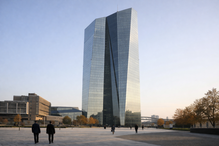 Exterior of the European Central Bank building in Frankfurt on a release day for the Survey of Professional Forecasters