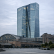 European Central Bank headquarters in Frankfurt against a cloudy sky, representing euro area corporate finance data
