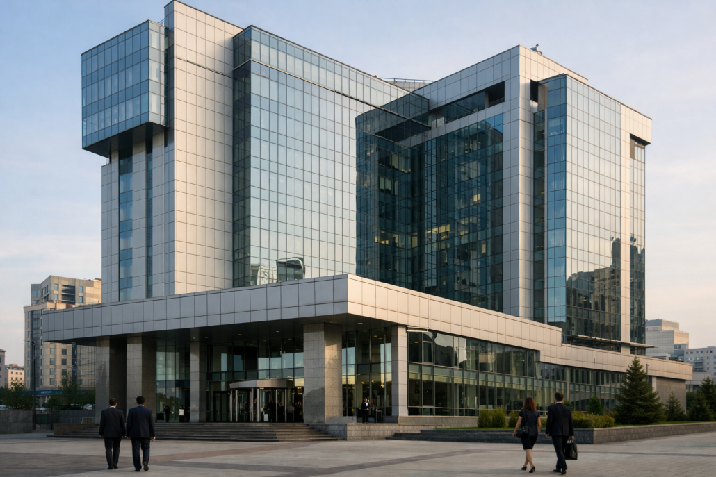 Modern office tower in Astana housing Kazakhstan's central bank, representing the National Bank of Kazakhstan rate decision – Kazakhstan NBK rate decision
