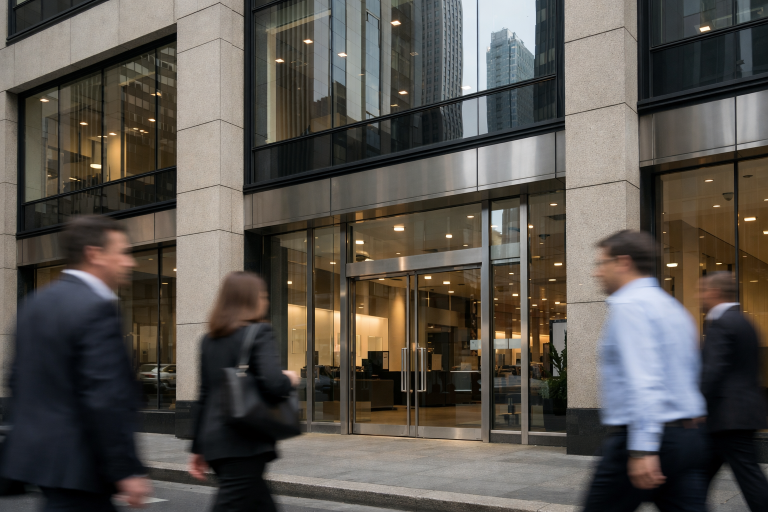 Exterior of an Australian big-four bank branch in a city financial district