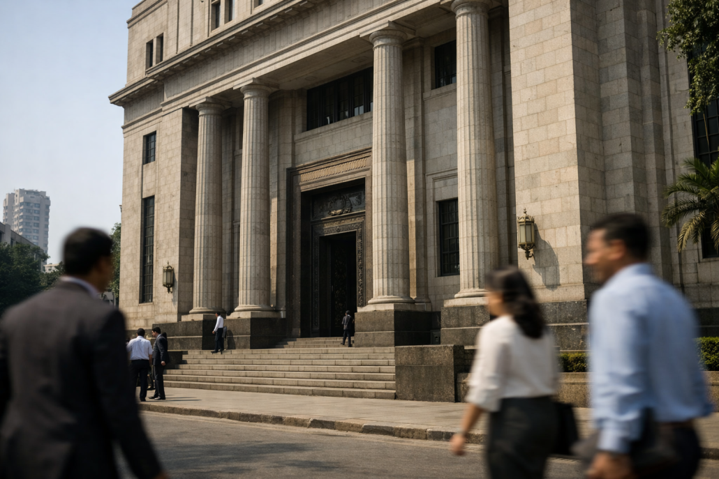 Reserve Bank of India headquarters facade in Mumbai representing a monetary policy decision – RBI repo rate hike
