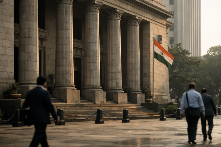The Reserve Bank of India headquarters facade representing the October 2026 Monetary Policy Committee meeting