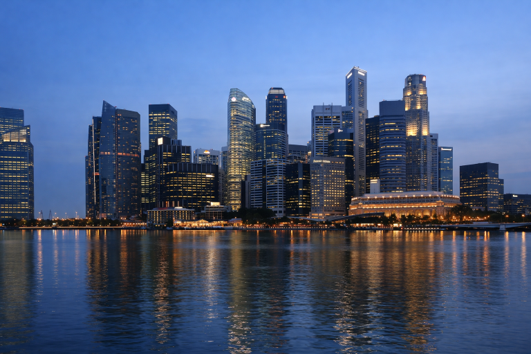 A Singapore financial district skyline representing a major bank's artificial intelligence programme